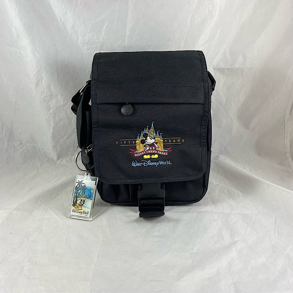 Walt Disney World 50th Anniversary bag black with keychain and Crossbody strap